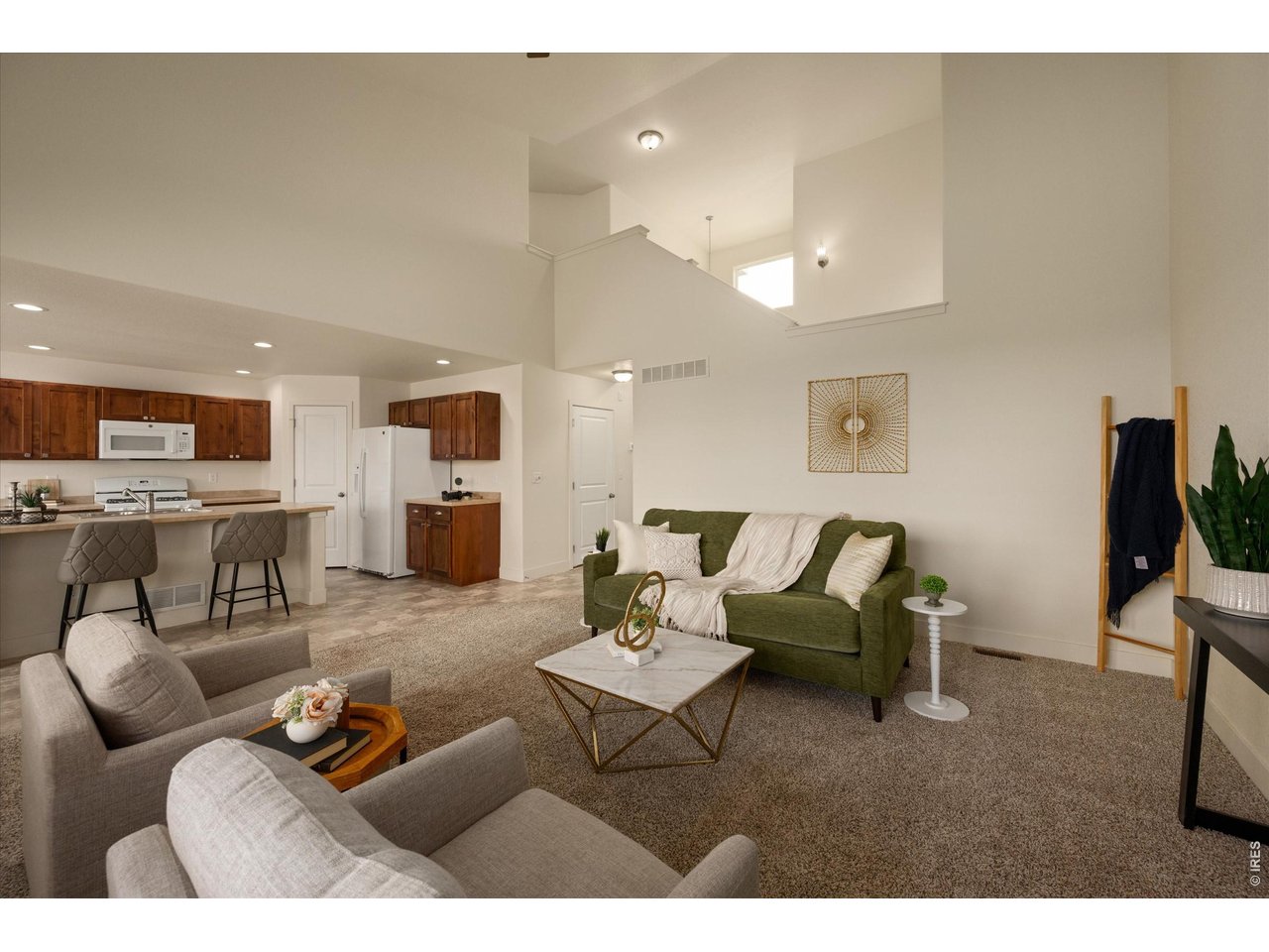 Living area flows into kitchen