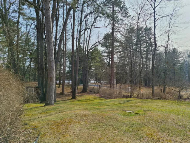 a view of a house with backyard and wooden