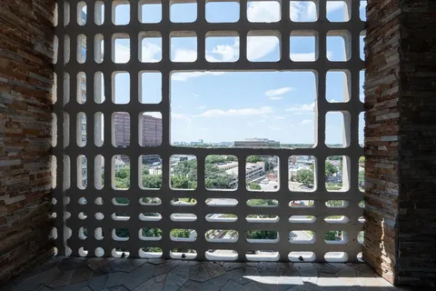 a view of a building from a window