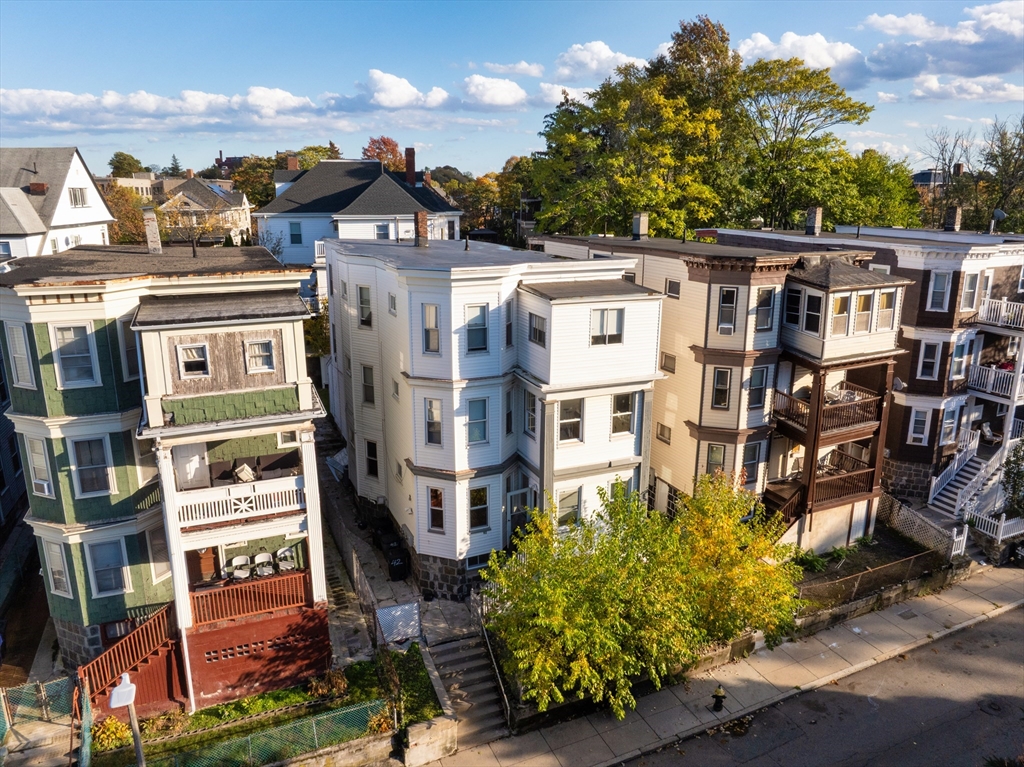 front view of a building with many windows