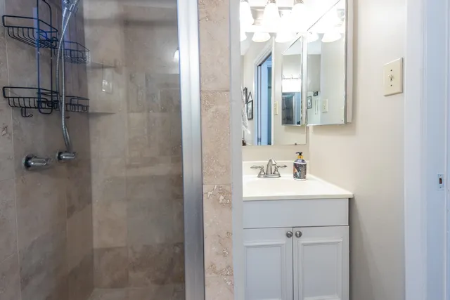 a bathroom with a shower