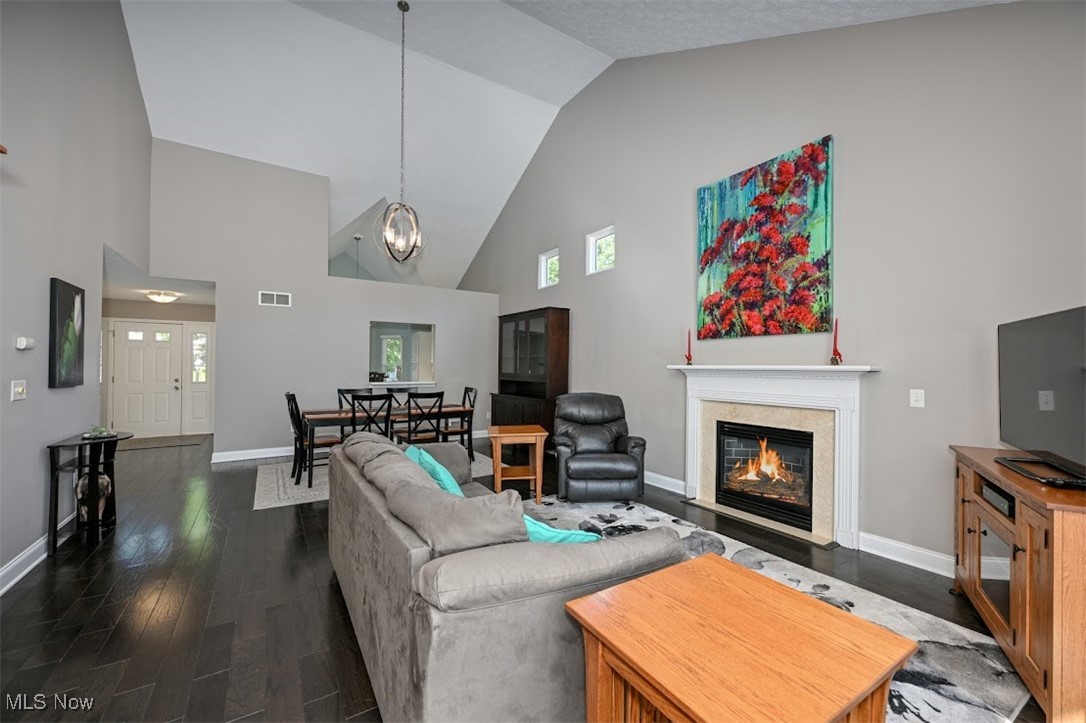 4902 Foote Road, Unit 33 Medina, OH 44256 - Photo 12 of 46 Living room featuring high vaulted ceiling and dark hardwood / wood-style flooring