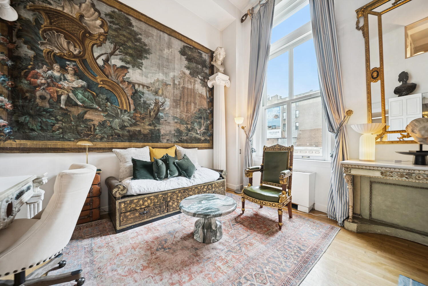 240 Centre Street, Unit 3B Manhattan, NY 10013 - Photo 7 of 20 a living room with furniture and a fireplace