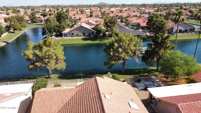 a view of a lake with a mountain in the background