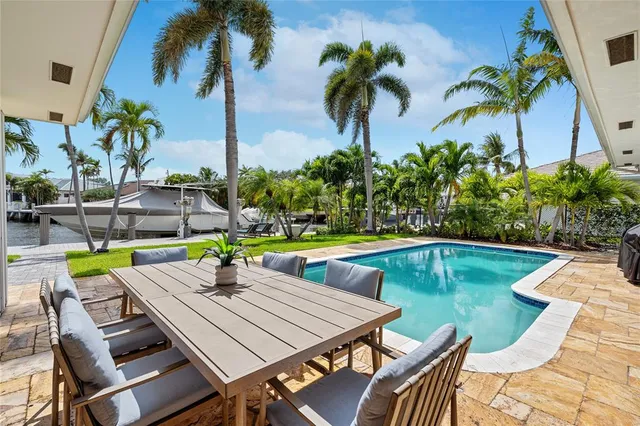 a view of an outdoor space with swimming pool