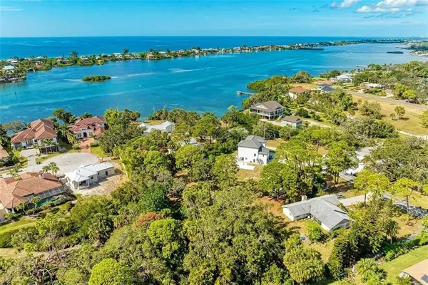 a view of a lake with a city
