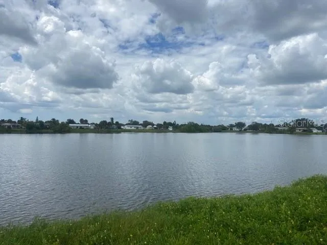 a view of a lake from a yard
