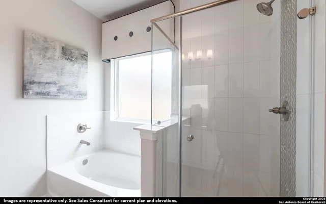 a bathroom with a bathtub and shower