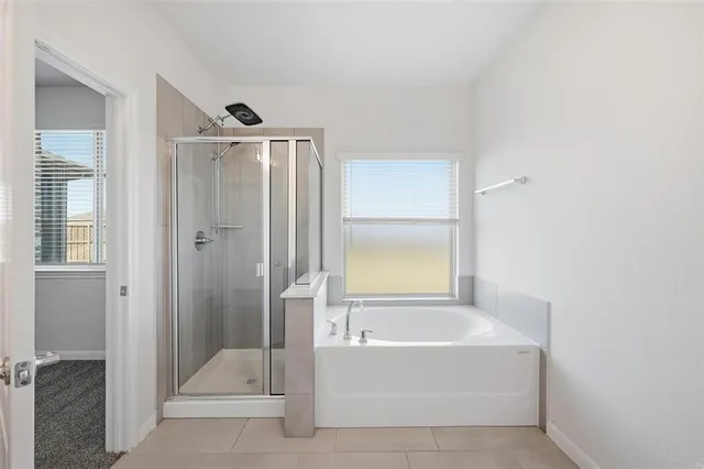 a bathroom with a bathtub and a shower