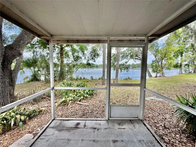 a view of porch with a large window