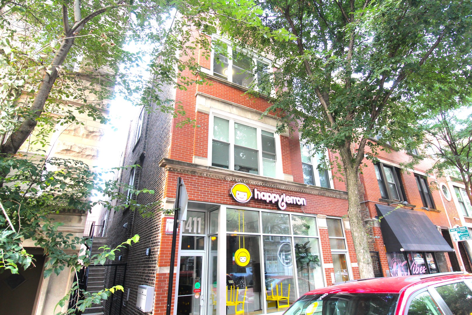 a view of a building with a swimming pool