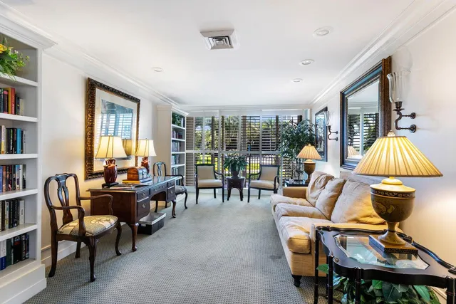 a view of a terrace with a lake view