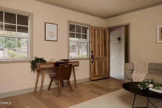 a living room with a couch and a table