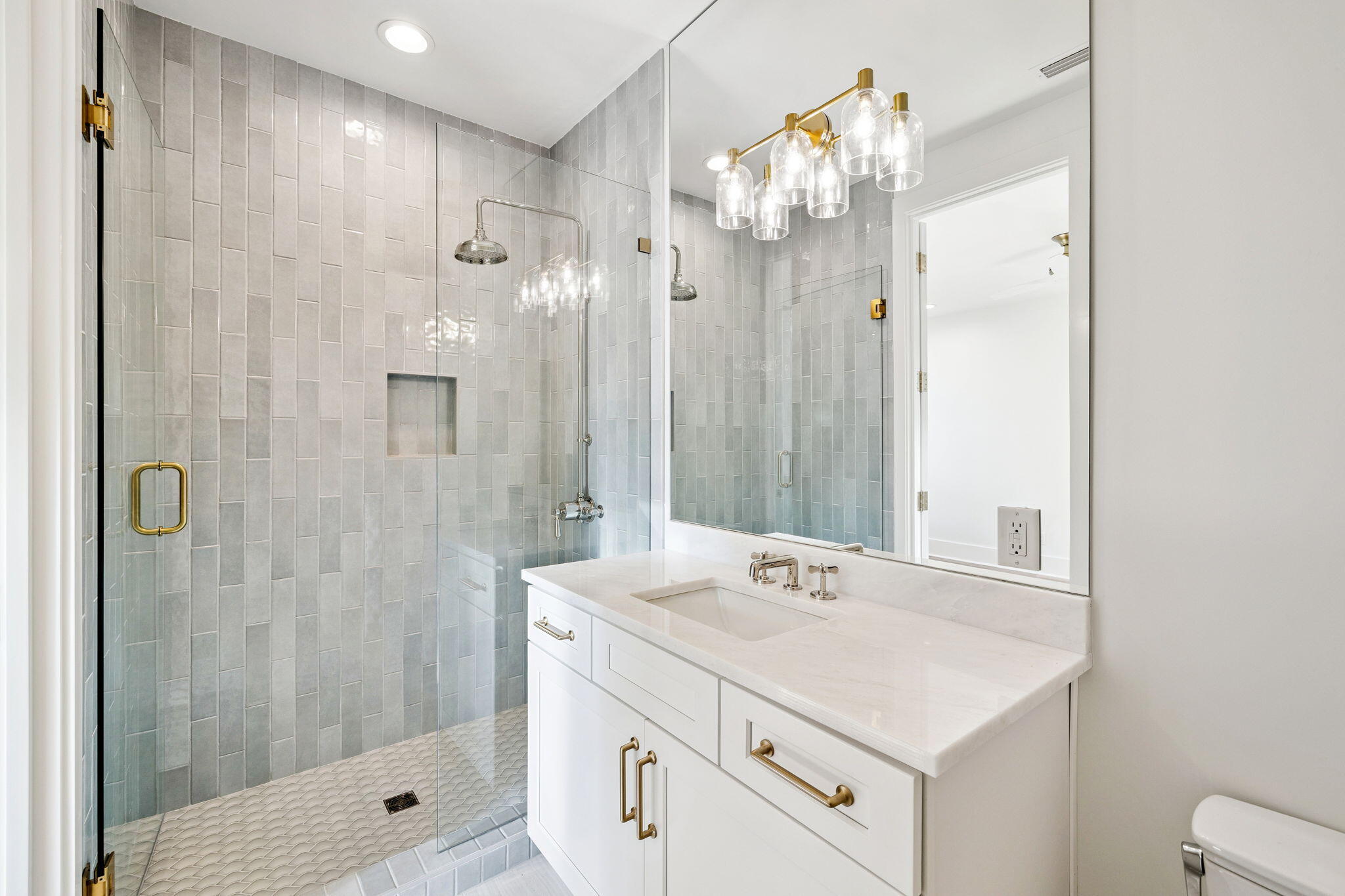 141 Grande Pointe Dr Inlet Beach Inlet Beach, FL 32461 - Photo 37 of 65 a bathroom with a sink a shower and a mirror