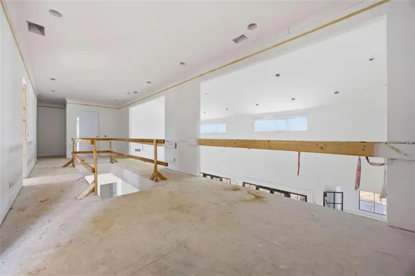 a view of a kitchen with lots of counter space
