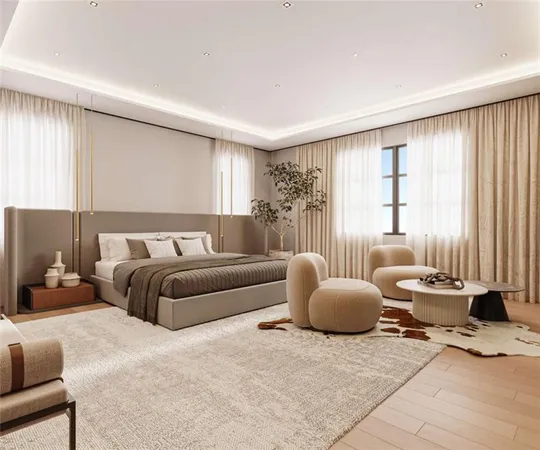 a bedroom with a bed and glass window