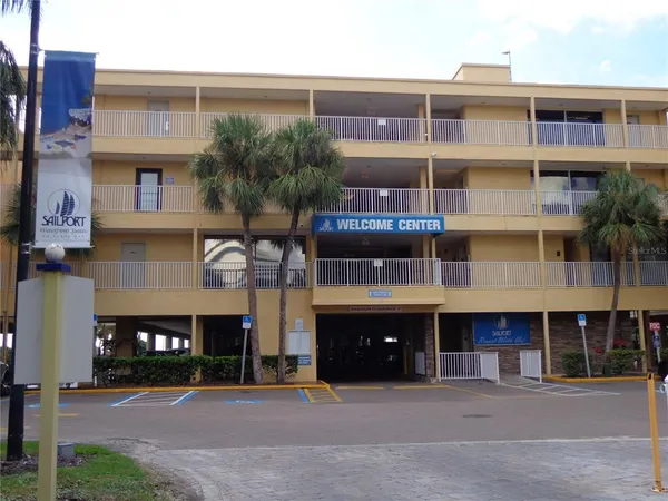 a front view of a building with glass windows