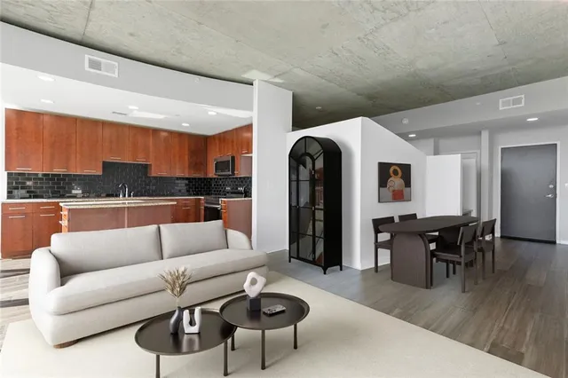 a view of kitchen with dining area