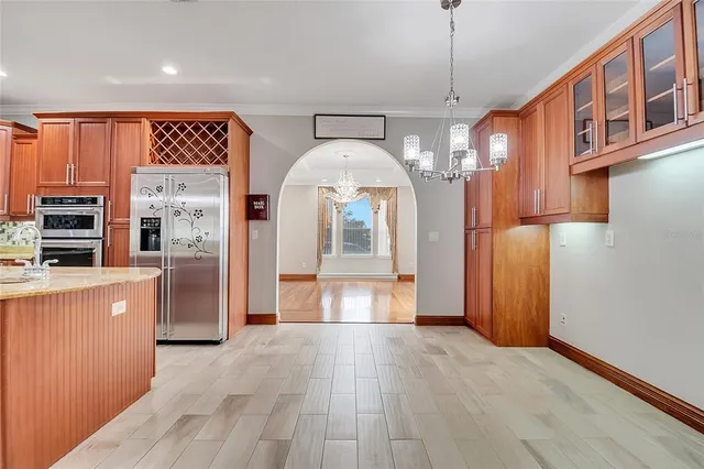 a view of a deck with a yard