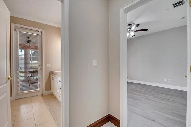 a view of a porch with a backyard