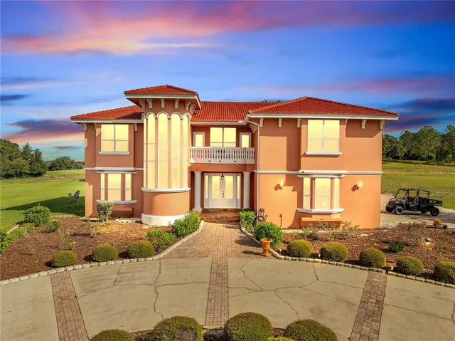 a view of a swimming pool with potted plants