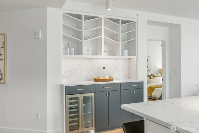 a view of cabinets and window