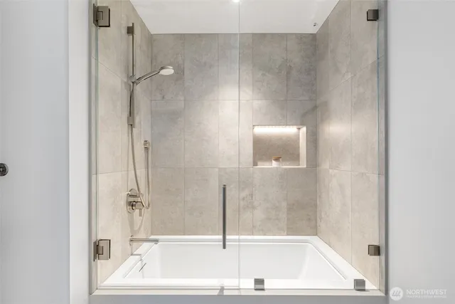 a bathroom with a bathtub