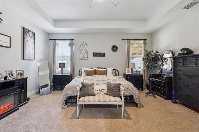 a bedroom with a bed and furniture