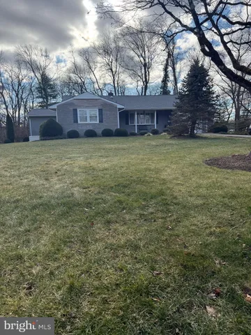 a view of a house with a yard and a large tree