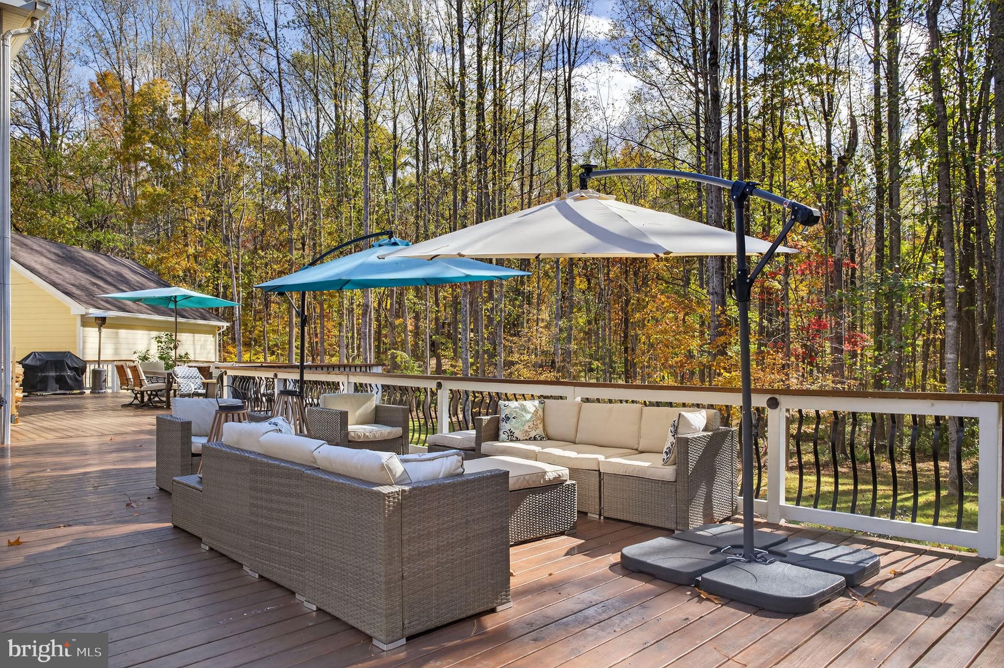 700 Battle Mountain Road Amissville, VA 20106 - Photo 23 of 76 a view of a patio with couches table and chairs under an umbrella