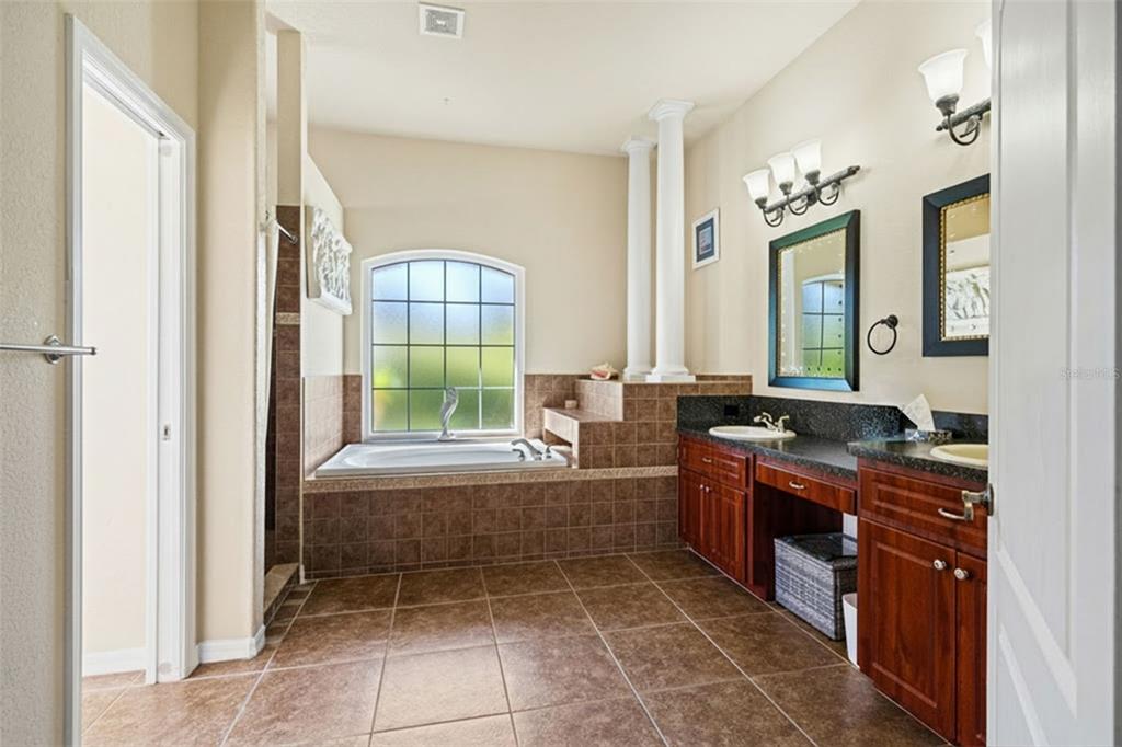 10288 Ridge Top Loop Weeki Wachee, FL 34613 - Photo 24 of 61 a bathroom with a granite countertop sink a mirror and a bathtub