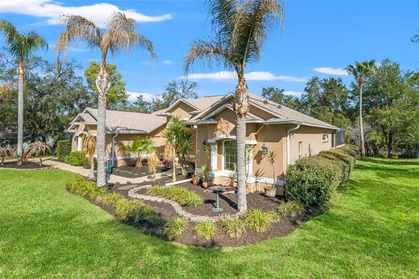 an aerial view of residential houses with outdoor space and trees