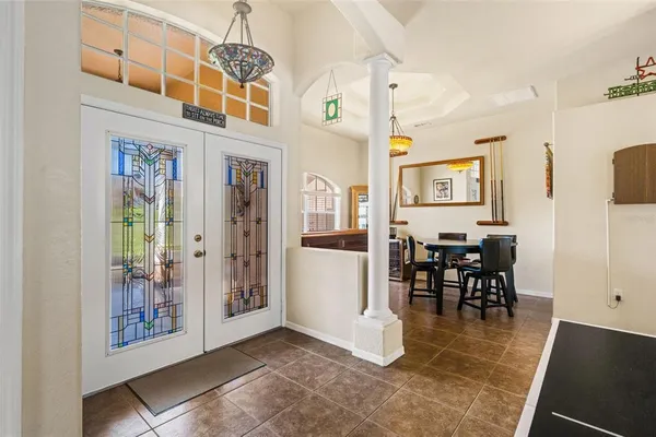 a view of a dining area with furniture