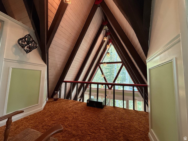 12498 East Wilderness Road Brighton, UT 84121 - Photo 33 of 40 Vaulted wood-paneled ceilings with exposed beams