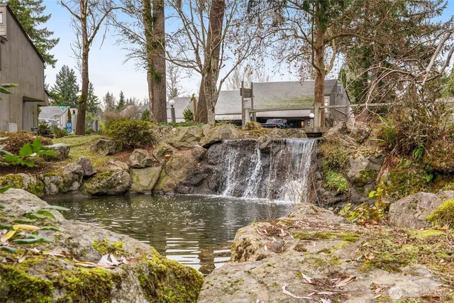 a view of a backyard with chairs