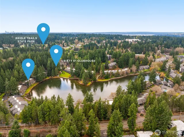 a view of a swimming pool with a yard