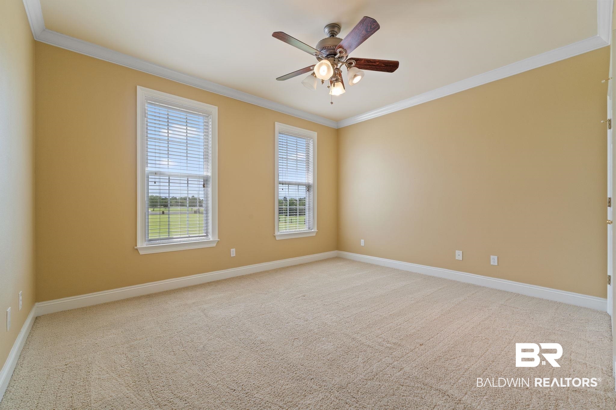 9790 Stucki Road Elberta, AL 36530 - Photo 44 of 72 Carpeted empty room with crown molding, ceiling fan, and baseboards