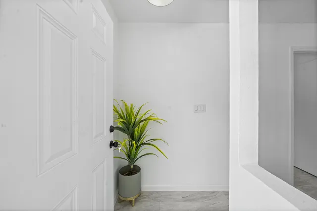 a potted plant sitting in a pot with a glass door