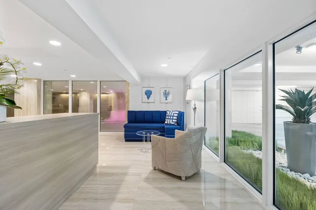 a view of a dining area with furniture