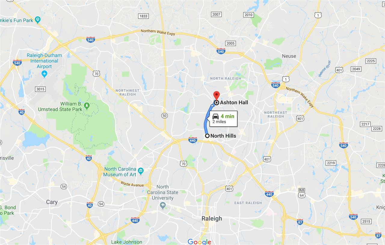 6107 Shandwick Court Raleigh, NC 27609 - Photo 18 of 21 Just about 2 miles to North Hills shopping, entertainment and dining and 3.5 miles to the I-540 access. Location Map