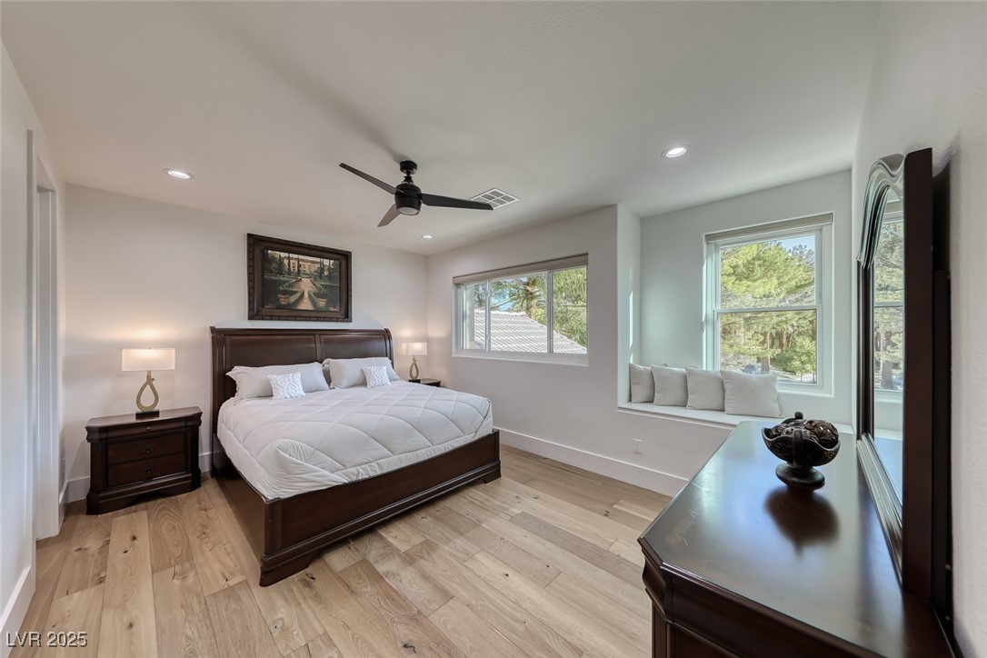2309 Prometheus Court Henderson, NV 89074 - Photo 47 of 70 Bedroom featuring light wood-style floors, recessed lighting, and ceiling fan