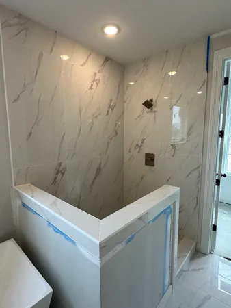 a bathroom with a bathtub