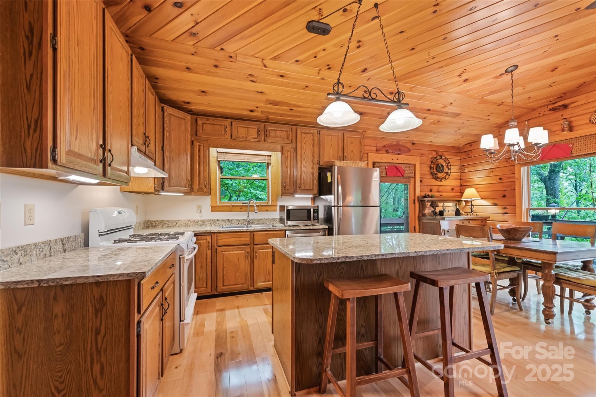 4231 Bald Creek Road Clyde, NC 28721 - Photo 4 of 23 a kitchen with stainless steel appliances granite countertop a stove a sink dishwasher and cabinets with wooden floor