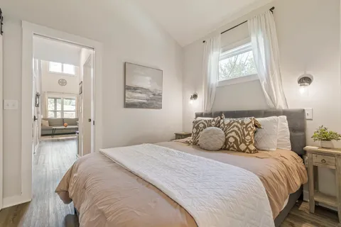 a living room with a couch and a table