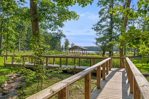 a view of a lake in middle of the town