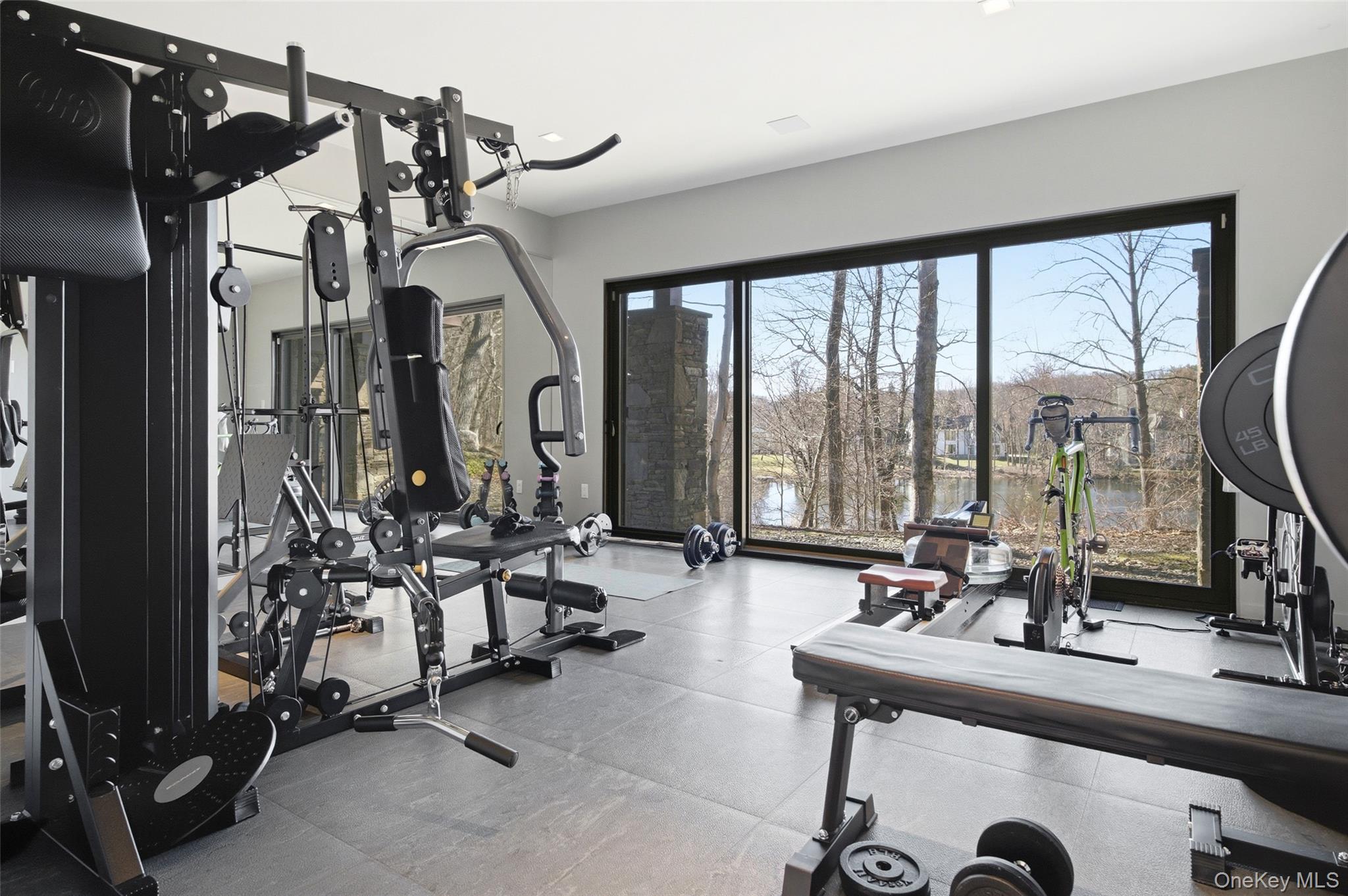 2 Lake Ridge Drive Armonk, NY 10504 - Photo 23 of 38 a room with gym equipment and large mirror