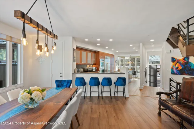 a view of kitchen with dining area