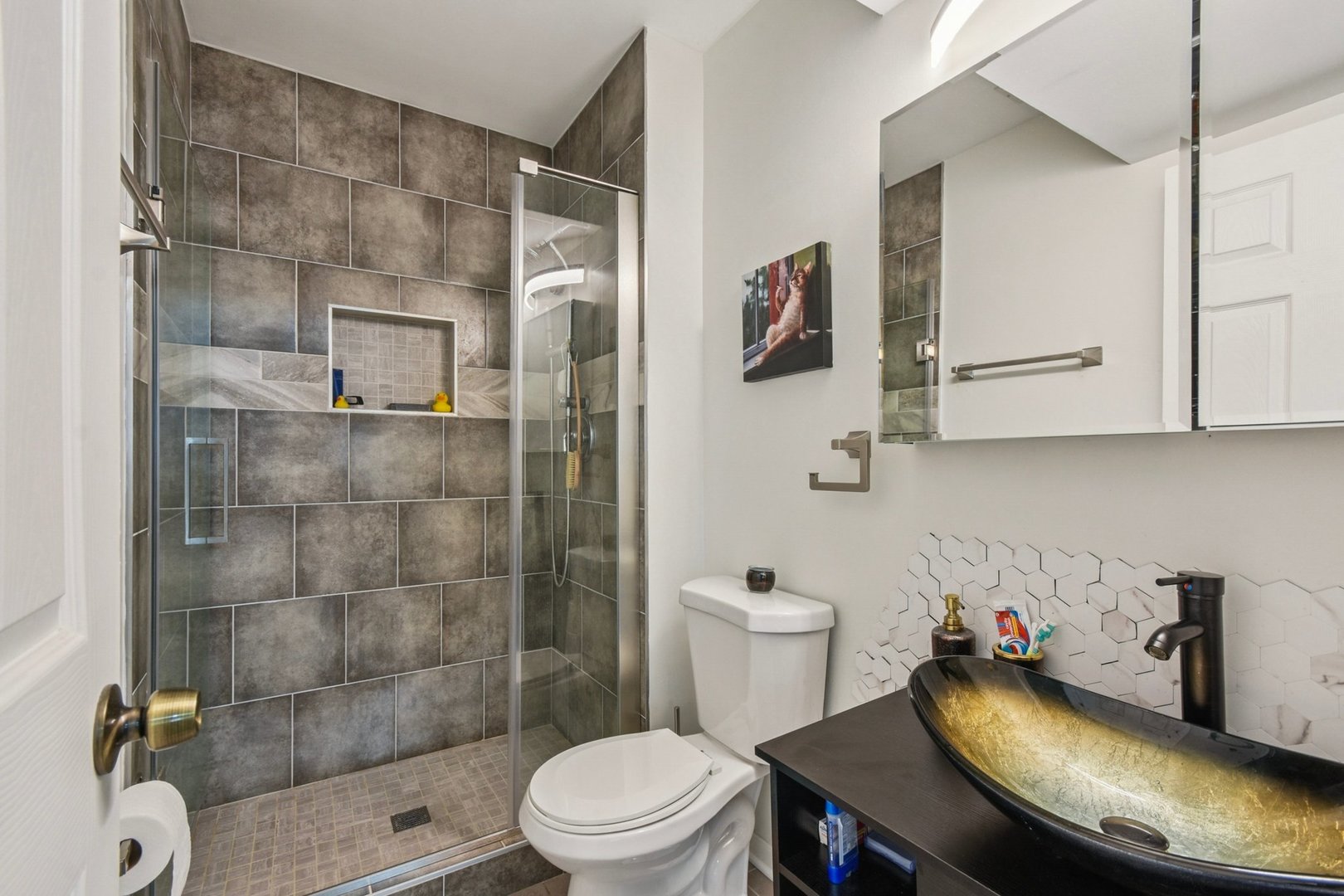 1860 Burr Ridge Drive Hoffman Estates, IL 60192 - Photo 23 of 34 a bathroom with a sink a toilet and shower