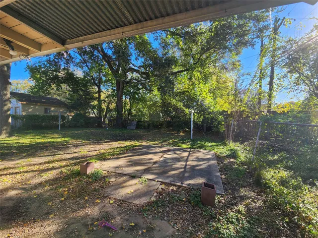 a view of a yard with a large tree