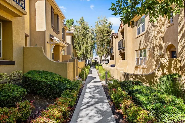 a view of a pathway with a building in the background